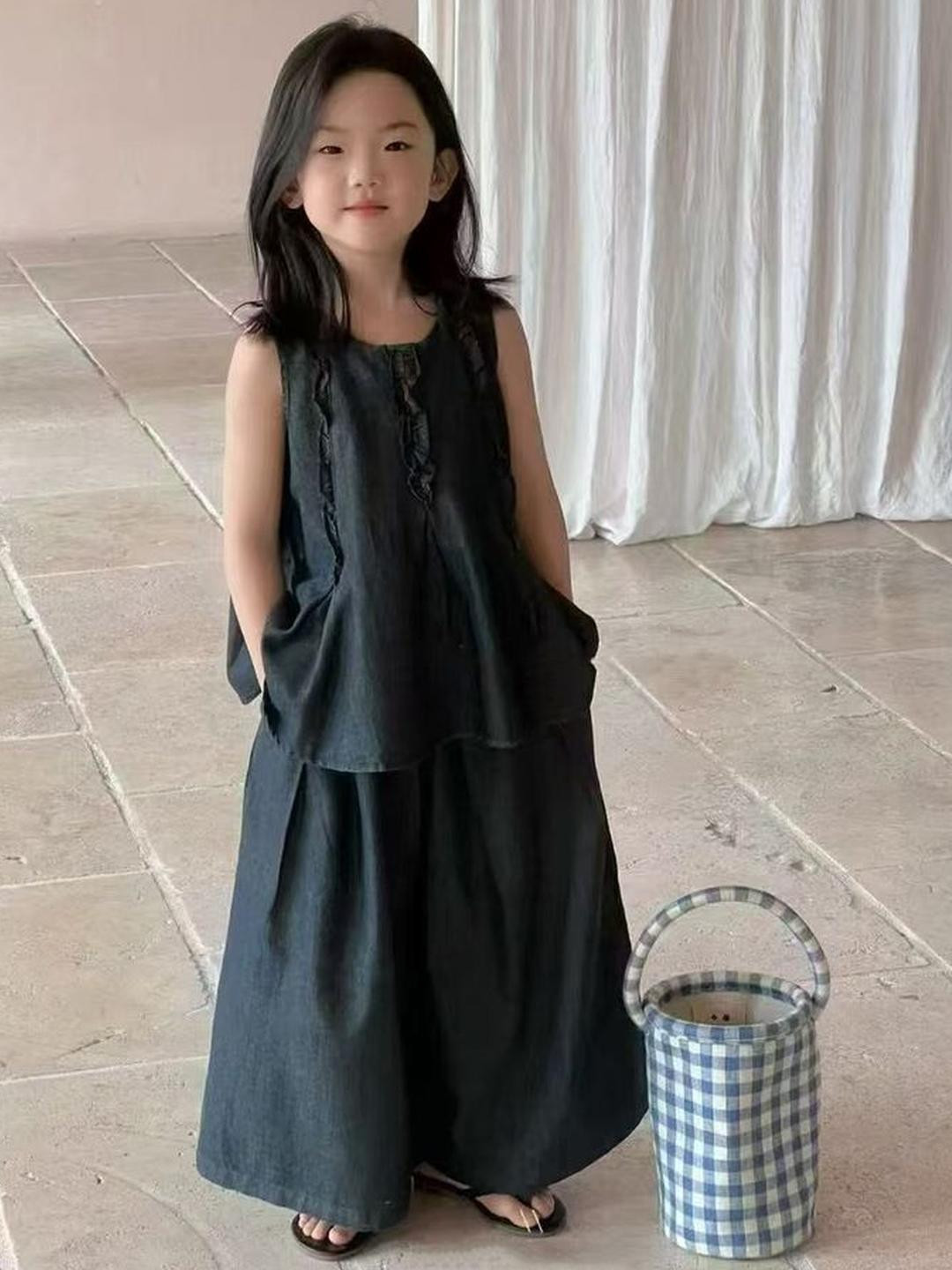 LULU & SKY Girls Pure Cotton Top With Wide Leg Pants