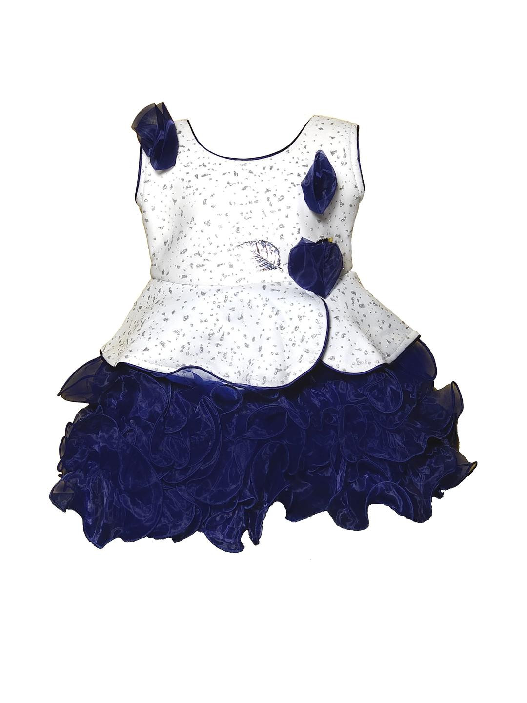 Samjho Fashion Kids-Unisex Blue Cotton Solid Fit and Flare Dress
