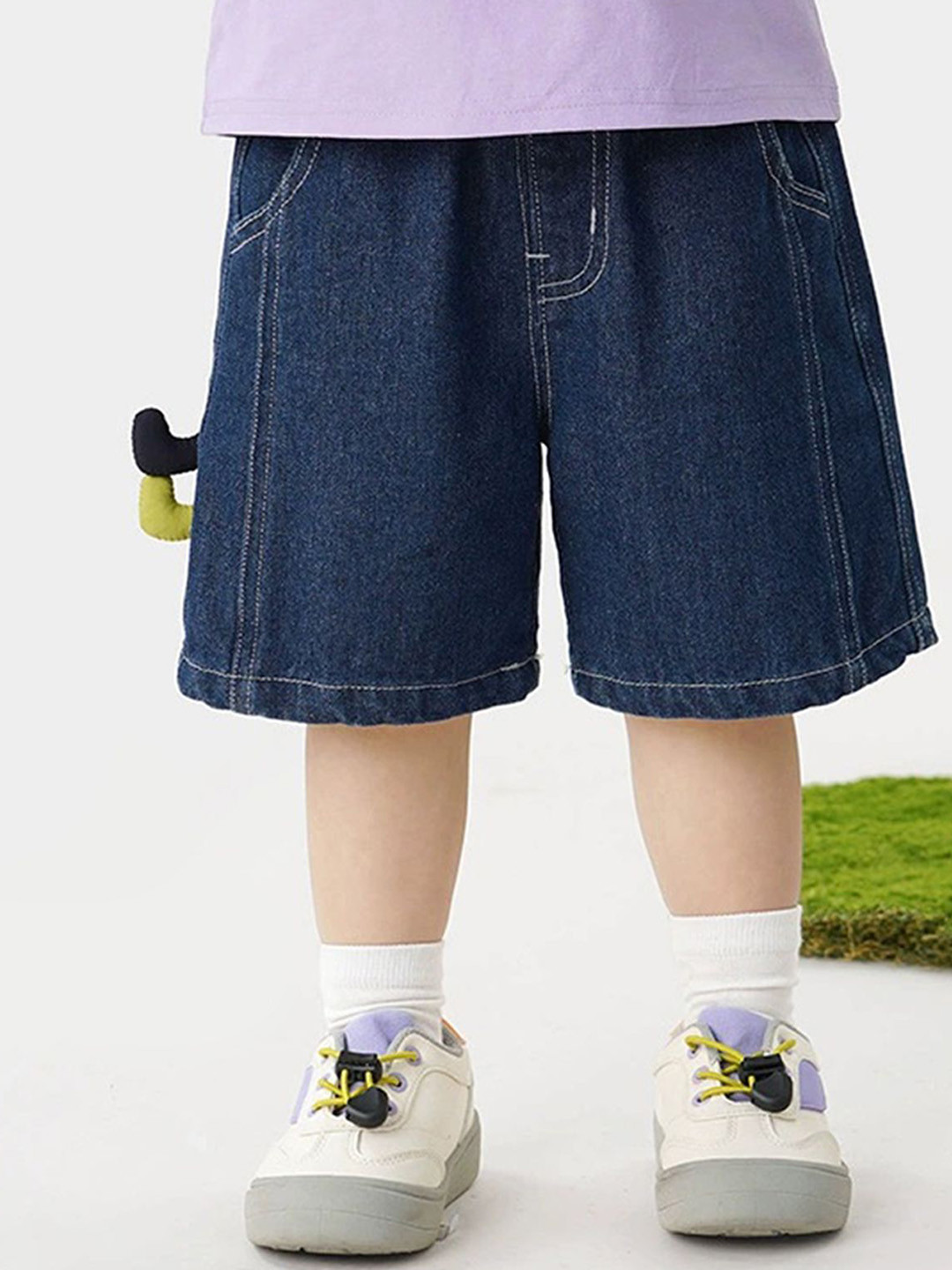 LULU & SKY Boys Loose Fit Applique High-Rise Denim Shorts