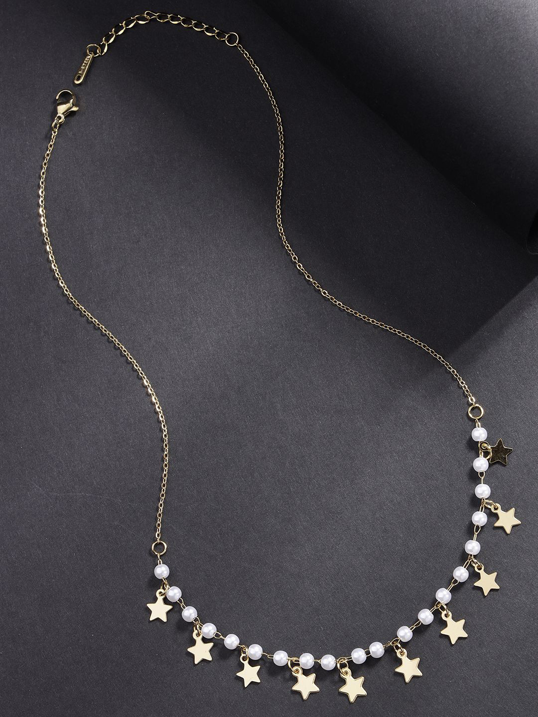 Scintillare By Sukkhi Steel Gold-Plated Pearls Beaded Charming Stars Minimal Necklace