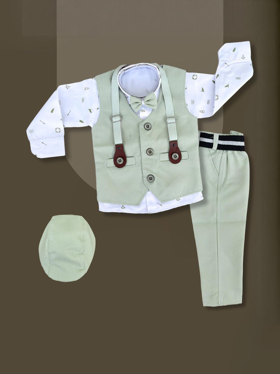 Qutie Ninja Boys Shirt Pant Waistcoat Suit With Bow-tie & Cap