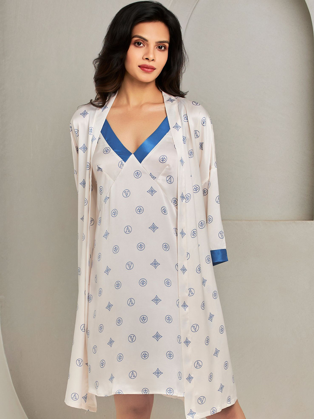ANSEE by Addery Printed Night Dress With Robe