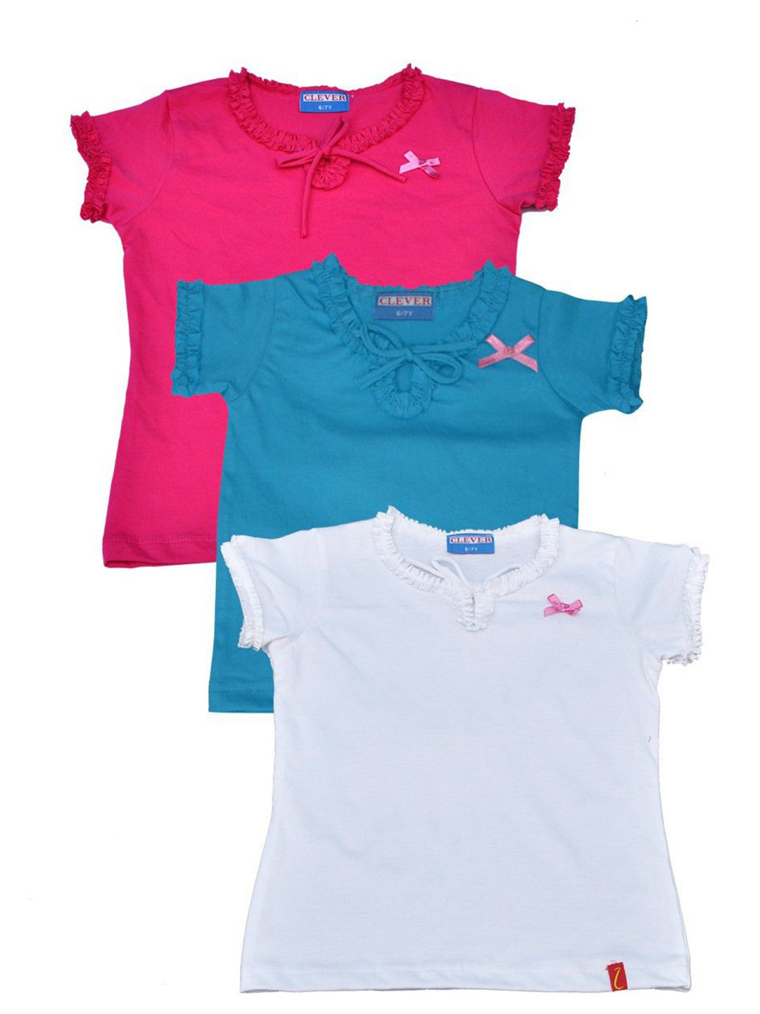 CLEVER Girls Pack Of 3 Round Neck Puff Sleeves Top