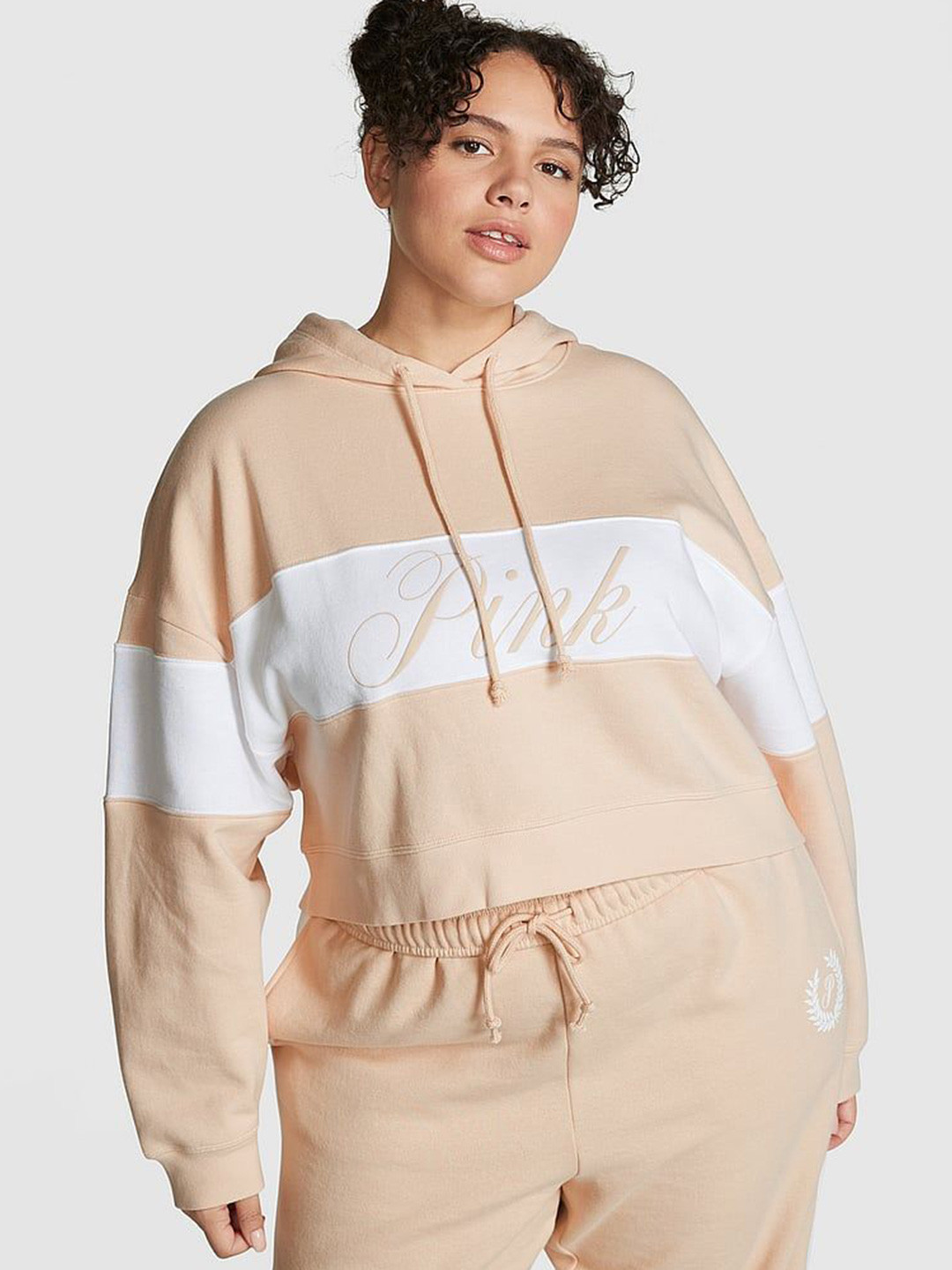 Victoria's Secret Women Colourblocked Hooded Crop Sweatshirt