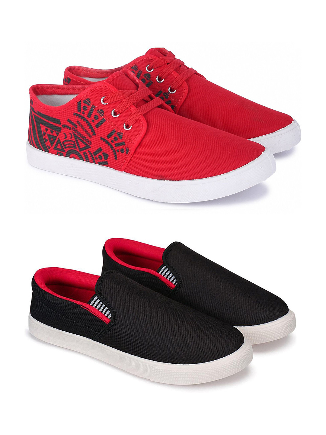 Spotwalk Men Set Of 2 Geometric Printed Mid-Top Lace-Ups Running Shoes