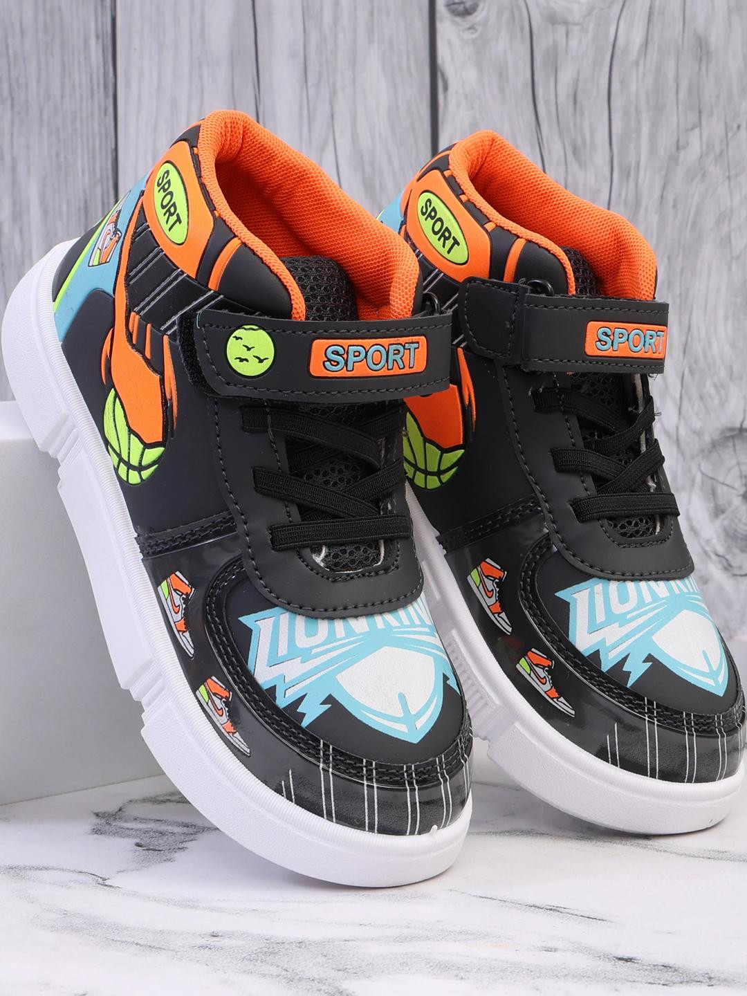 PU-PINE Black Non-Marking Leather Walking Sports Shoes