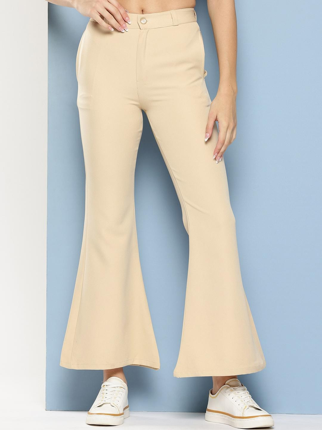 Girls Casual Wear Beige Colour Solid Crepe Pant