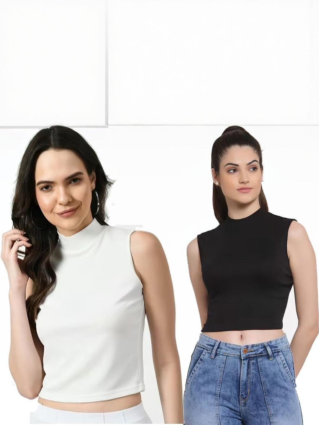SRISARAS Pack Of 2 High Neck Tank Crop Top