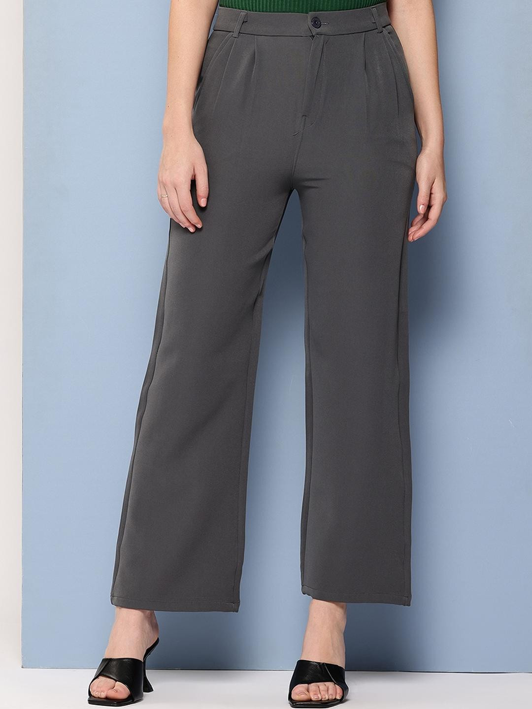 Girls Casual Wear Grey Colour Solid Crepe Pant