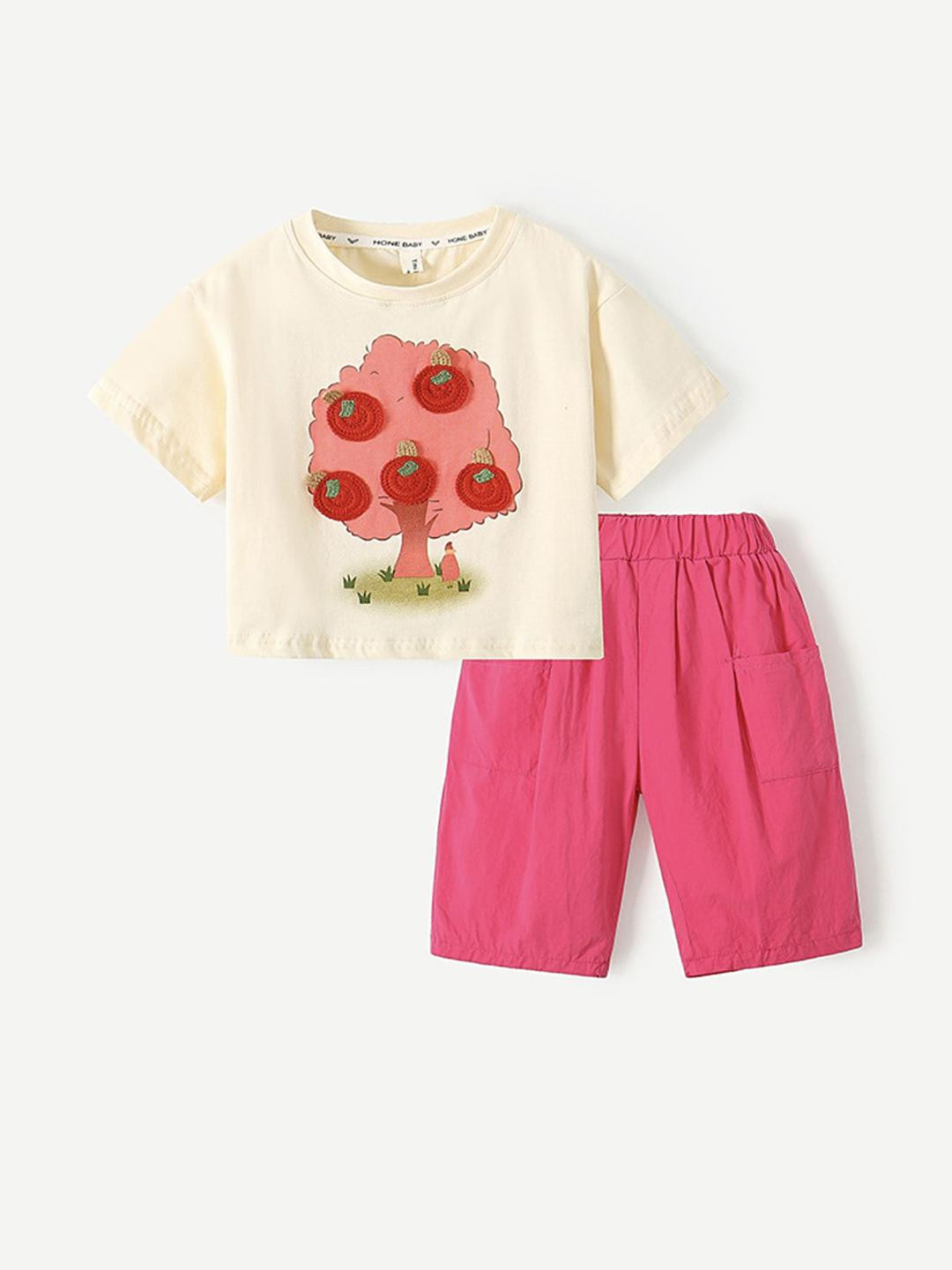 LULU & SKY Girls T-shirt Printed Pure Cotton T-shirt With Palazzos