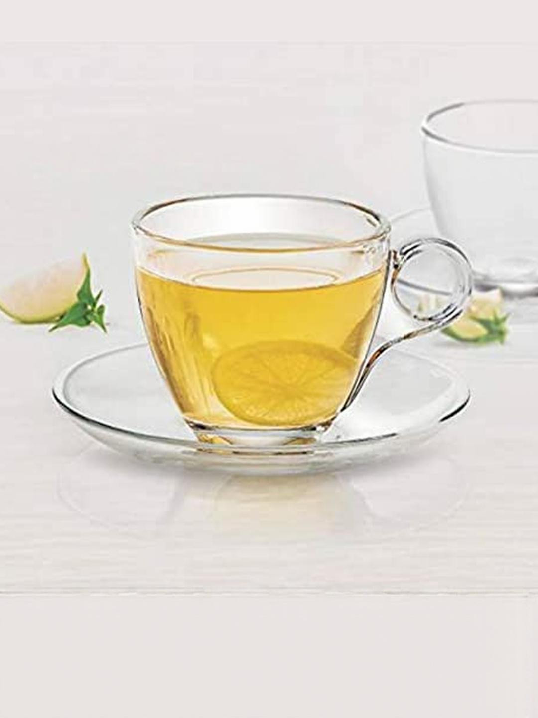 Somil Clear Glass Coffee & Tea Cup / Mug with Plate, 150 Ml, Enjoy Your Drink in Style- S6