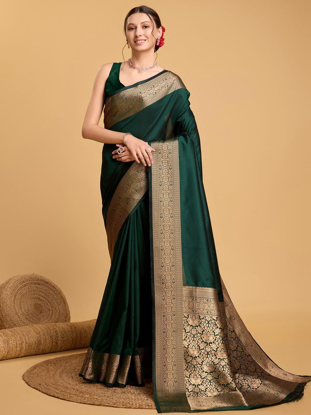 VARNI FABRICS Zari Silk Blend Banarasi Saree