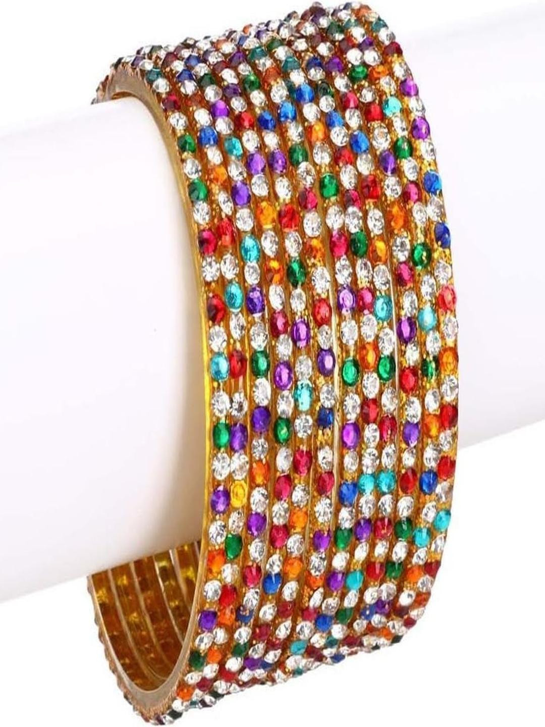 SOMIL Set of 24 Brown & Multicolor Artificial Stones Beads Glass Bangles