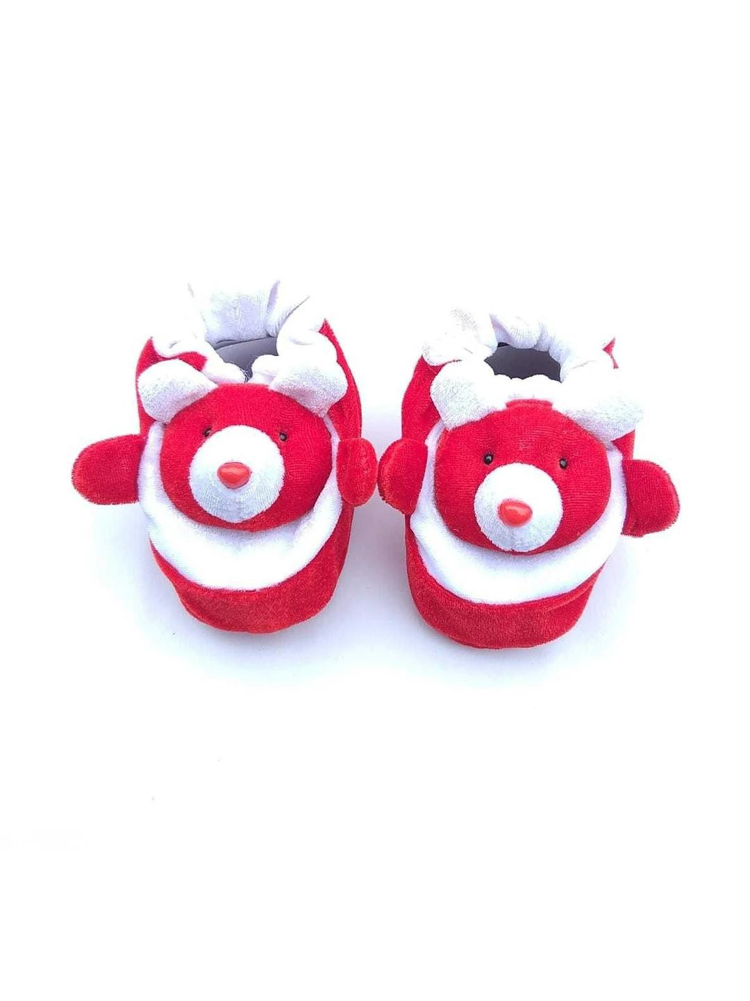 LMN CHILD CARE Unisex Kids Red & White Bear Booties