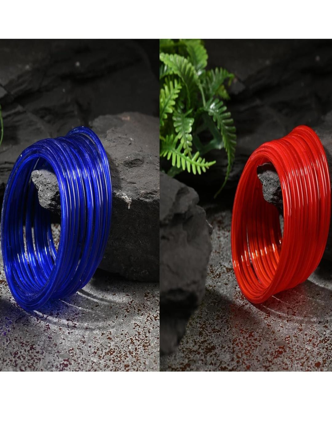 SOMIL Pack of 24 Blue & Red Glass Bangles Set