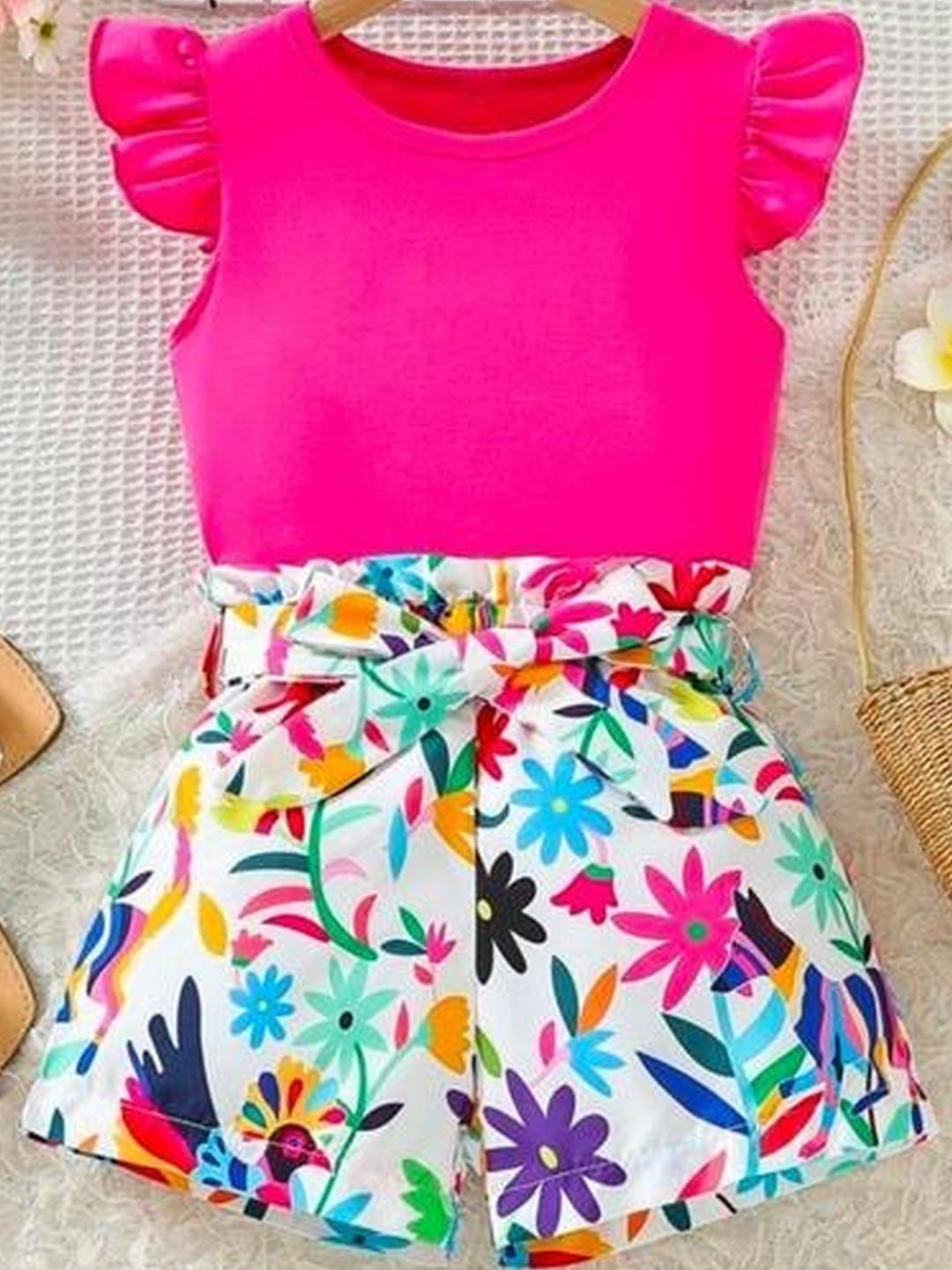 BULBUL DRESSES Girls Magenta Cotton Blend Clothing Set