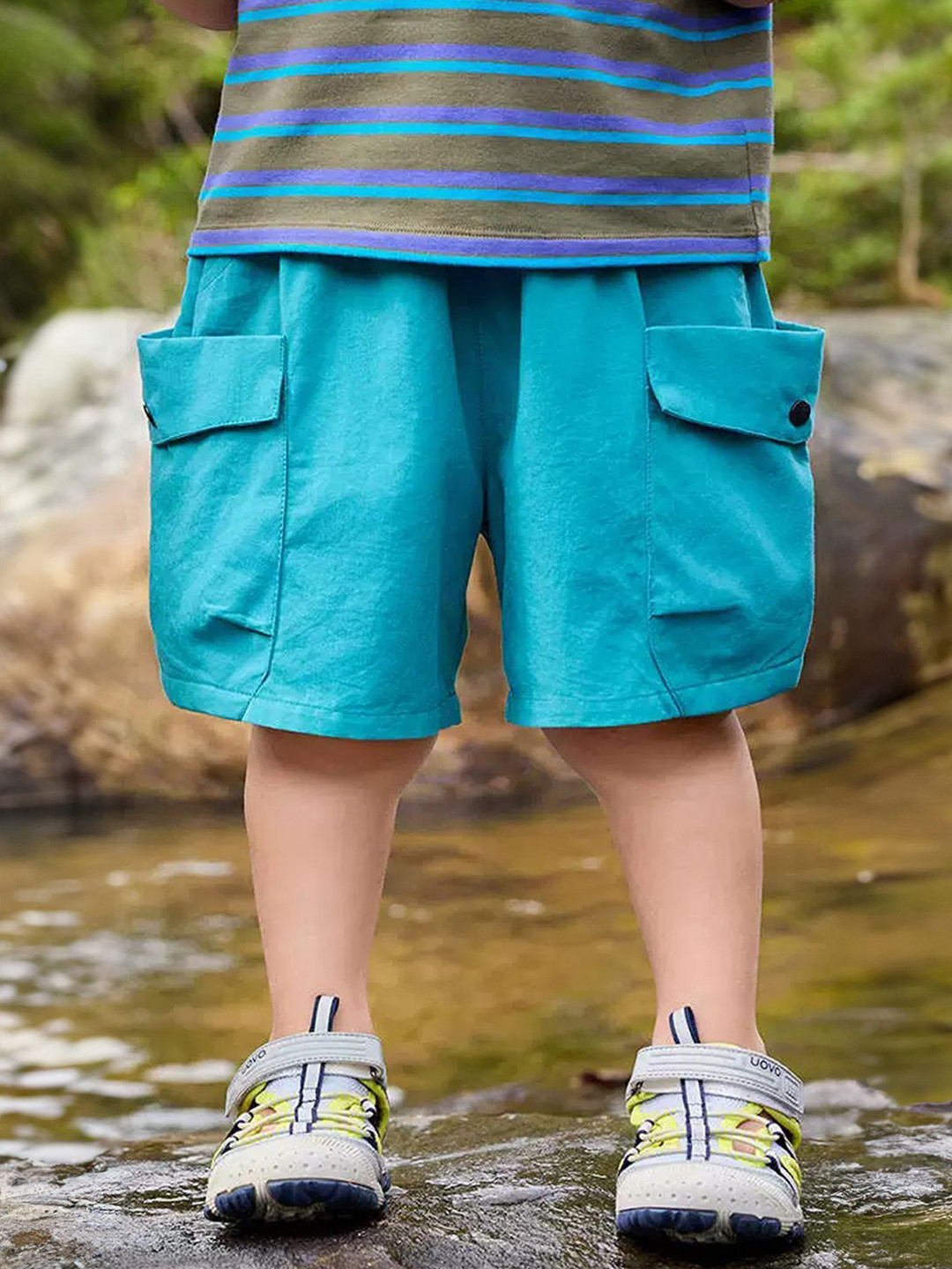 LULU & SKY Boys Wide Loose Fit High-Rise Cotton Cargo Shorts