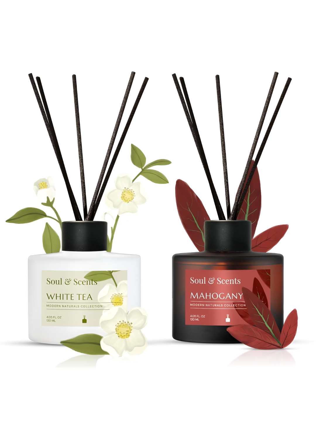 SOUL & SCENTS 2-Pcs White & Maroon Reed Aroma Oil Diffuser & Sticks120mlEach