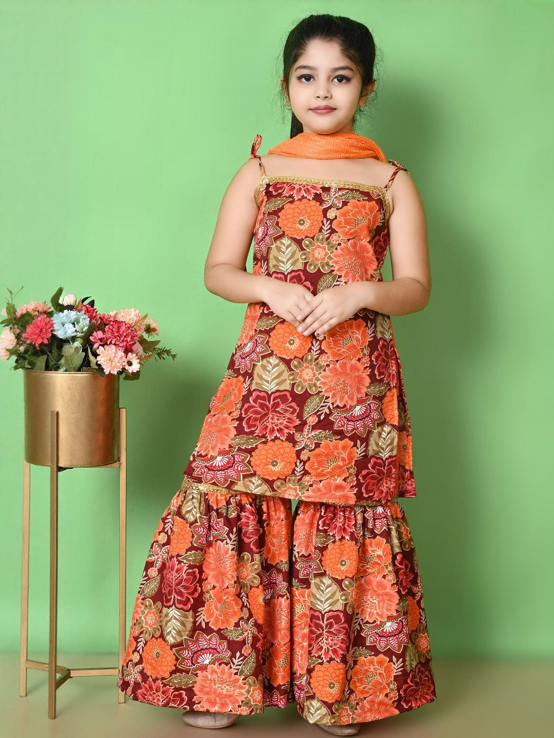 SPAMitude Girls Orange Cotton Blend Clothing Set