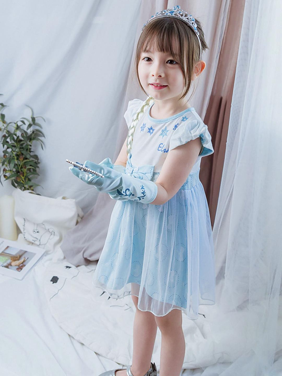 LULU & SKY Girls Star Printed Cap Sleeves Bow Details Fit & Flare Dress