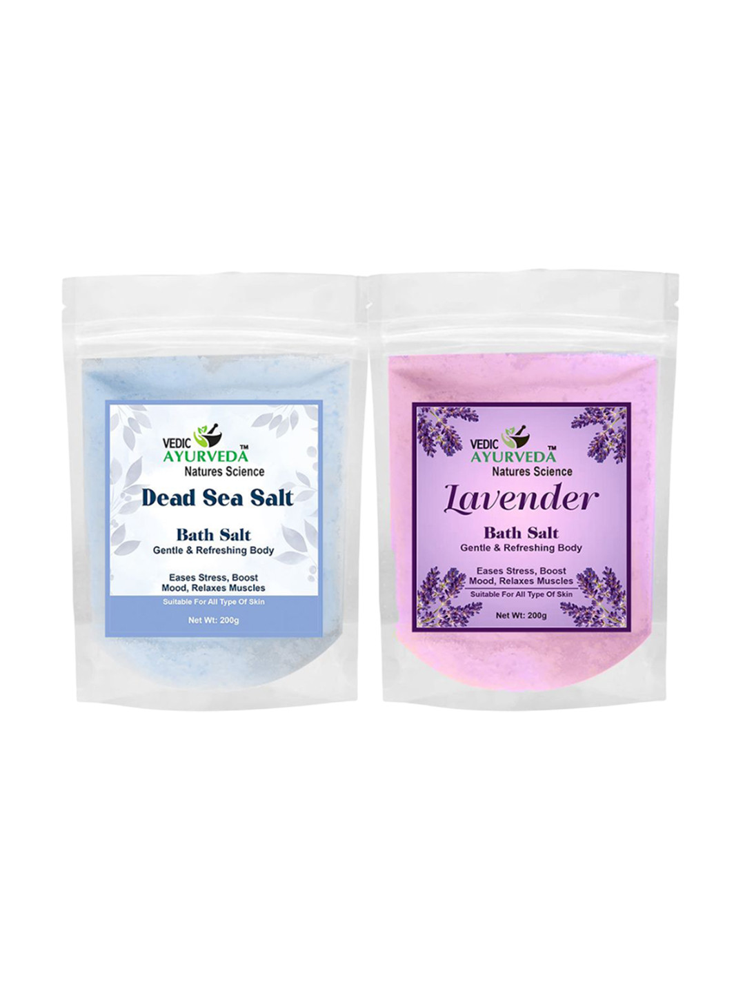 VEDICAYURVEDA Set Of 2 Dead Sea & Lavender Bath Salt With Vitamin E - 200 g Each