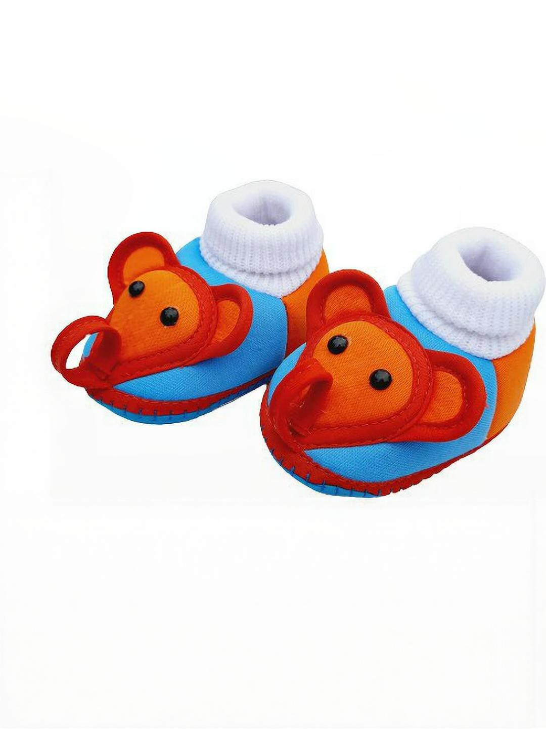 LMN CHILD CARE Unisex Kids Orange & Blue Elephant Printed Cotton Booties
