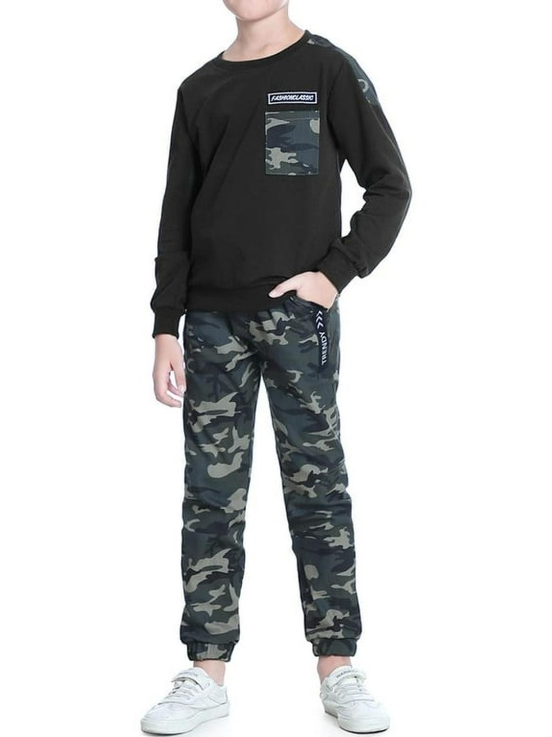 Sagar Impex Boys Black Printed Round Neck Long Sleeves Cotton Casual Clothing Set