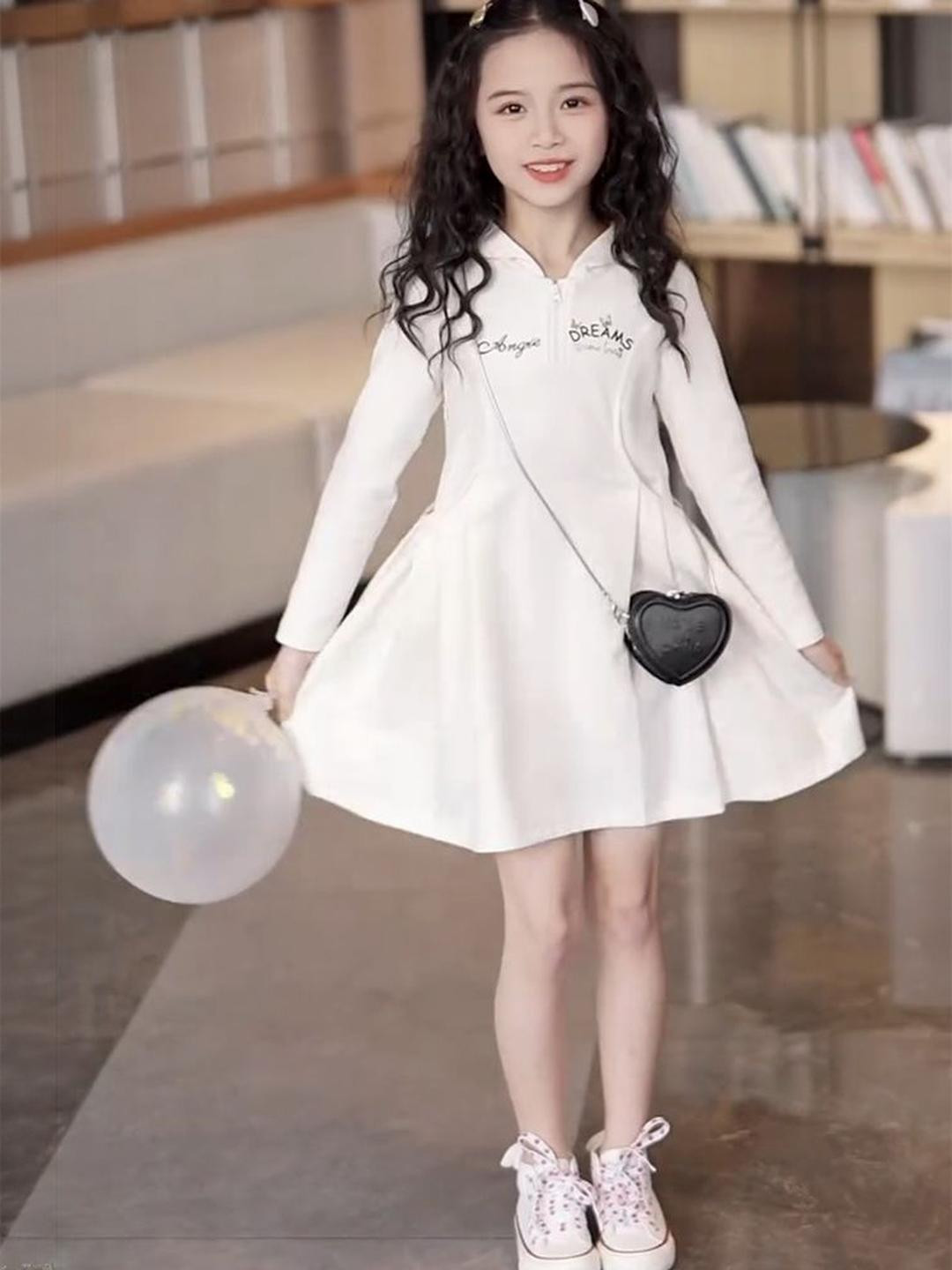 LULU & SKY Girls Hooded Zipper-placket Fit and Flare Dress