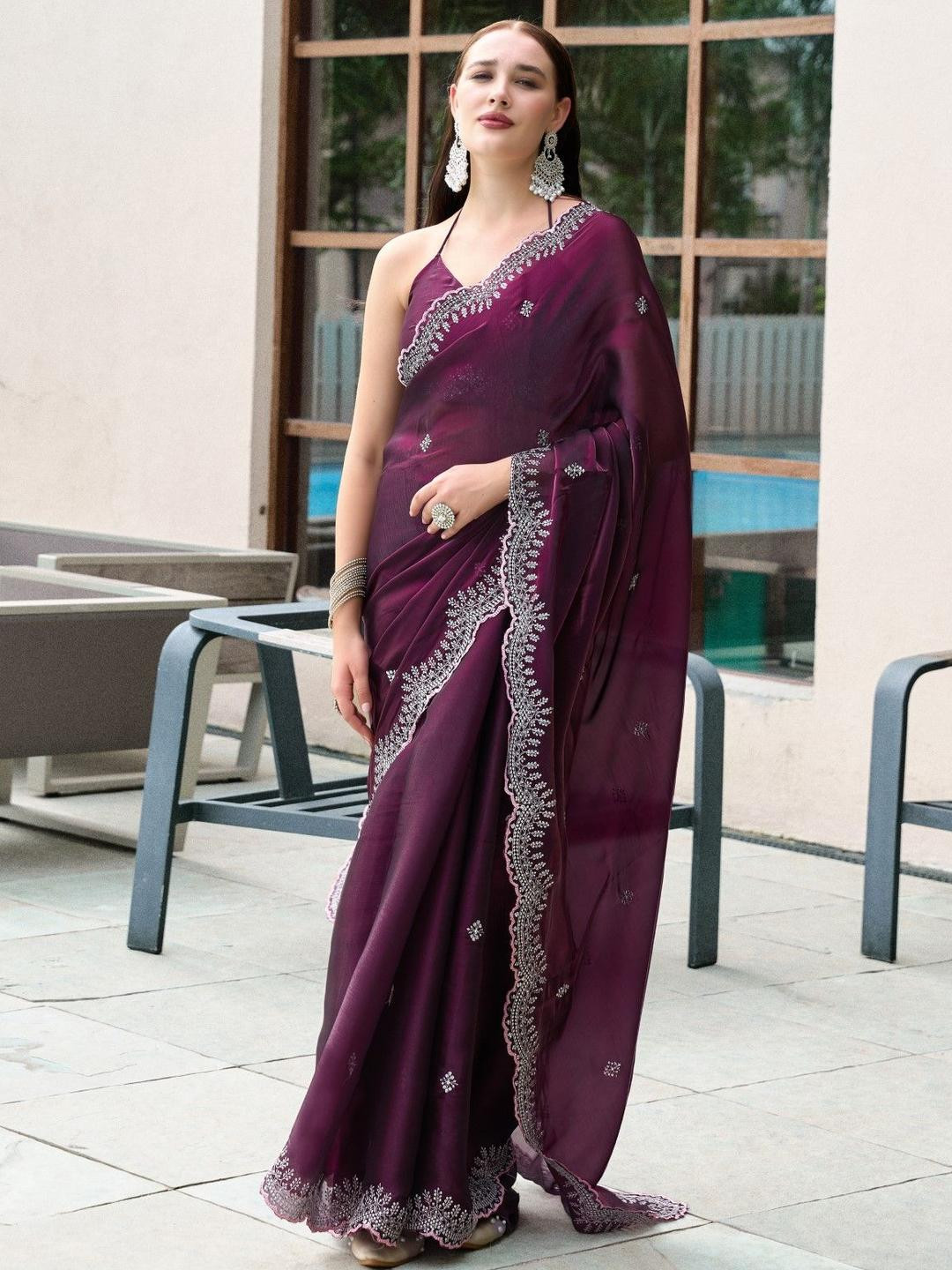 DIVASTRI Woven Design Poly Chiffon Saree