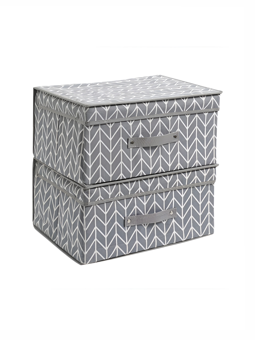 HomeStorie Grey & White 2 Pieces Printed Canvas Storage Organisers - Large