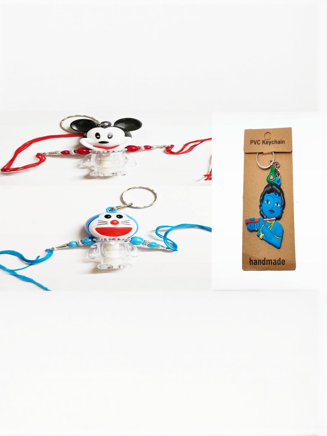 Vrinde Boys 2 Peice Dora & Micky Key Chain Light Tie-Up Rakhi