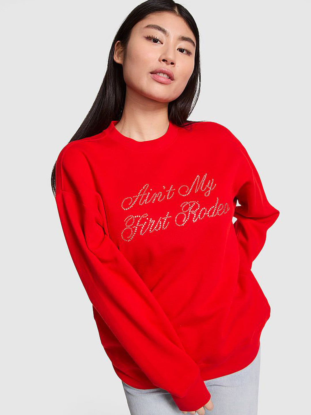 Victoria's Secret Women Printed Crew Neck Oversized Sweatshirt