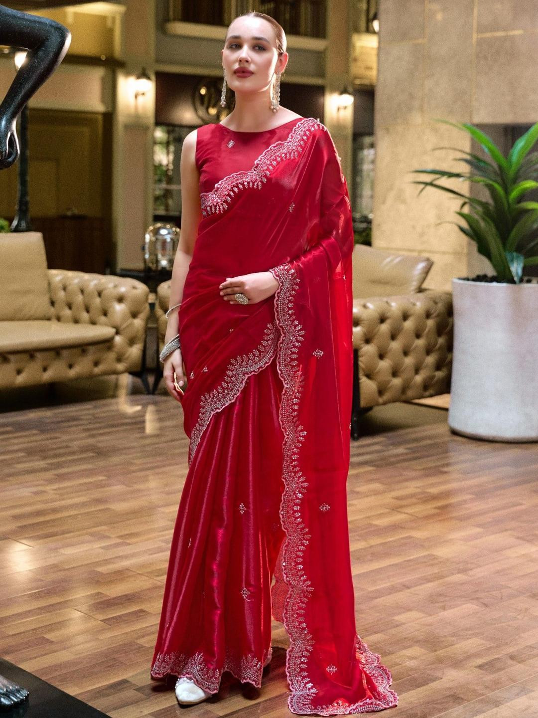 LeeliPeeri Designer Woven Design Poly Chiffon Saree