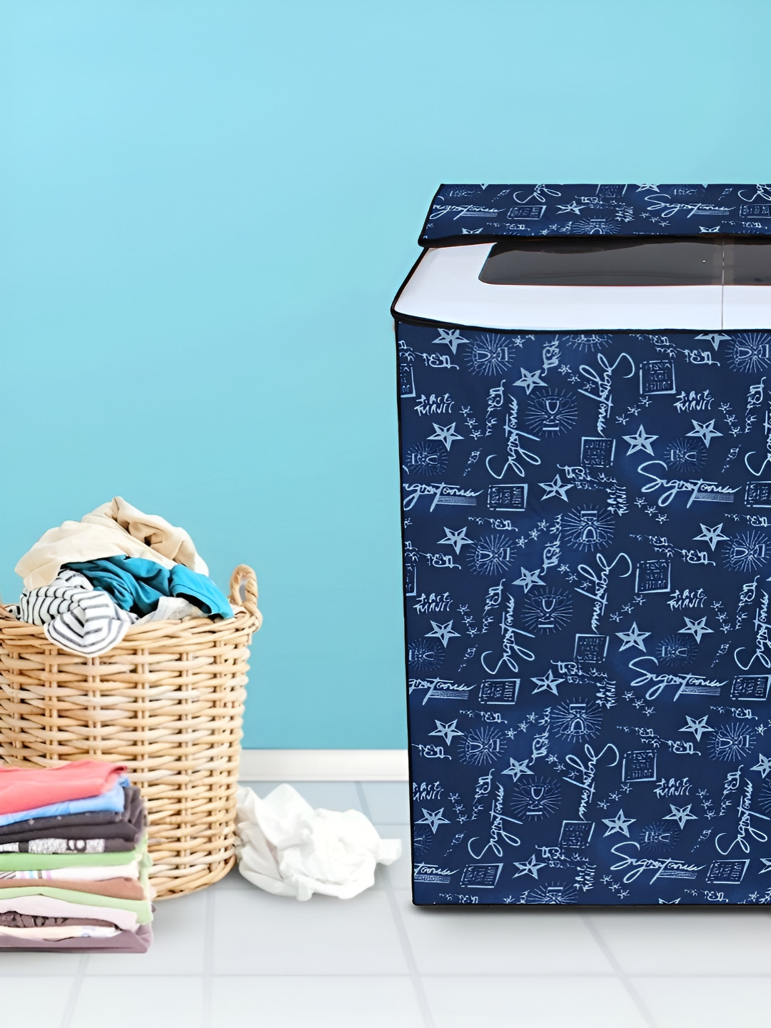 DREAM CARE Blue Printed Semi-Automatic Washing Machine Cover