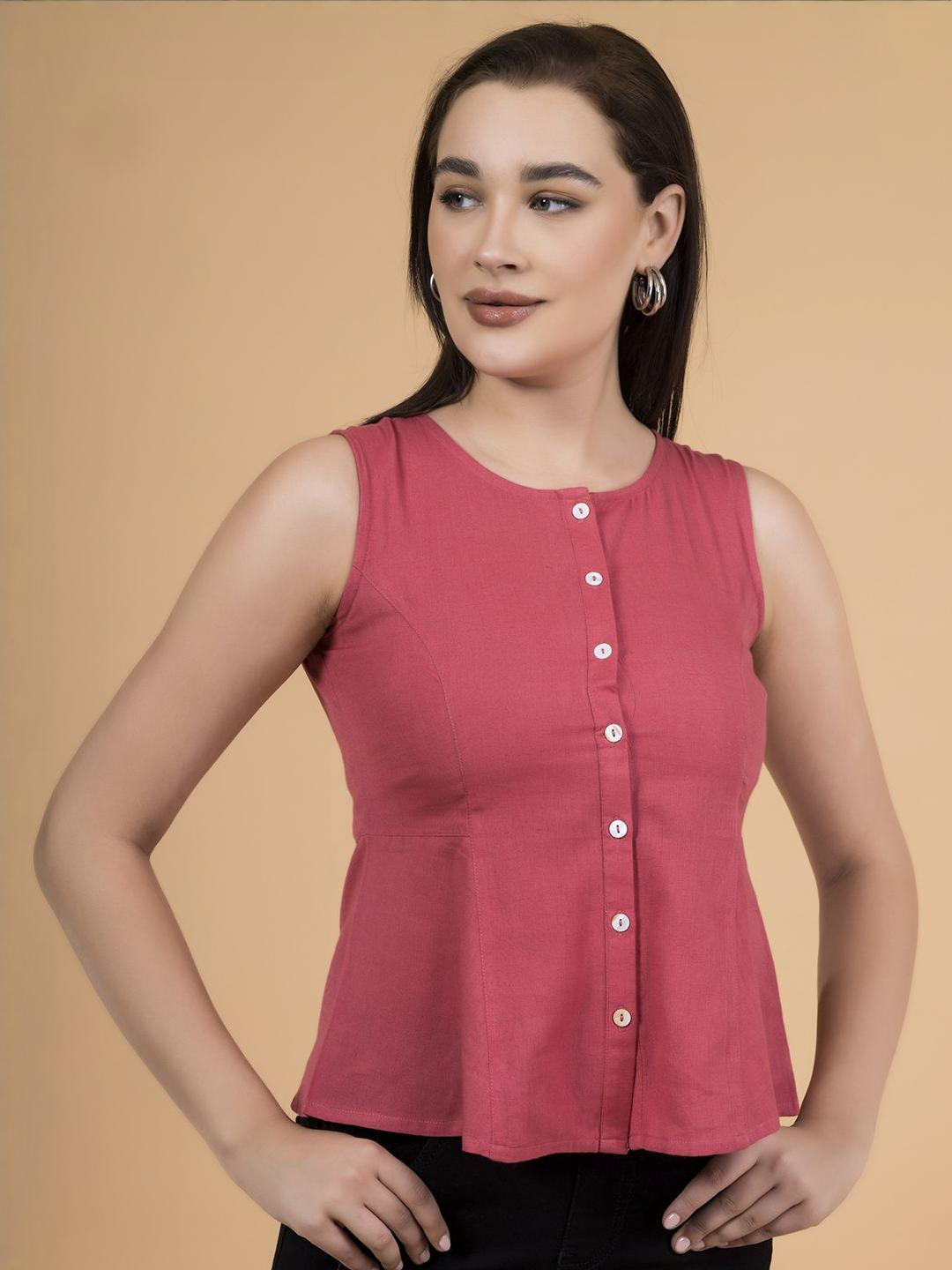 Saffron Threads Women Button-Down Peplum Top