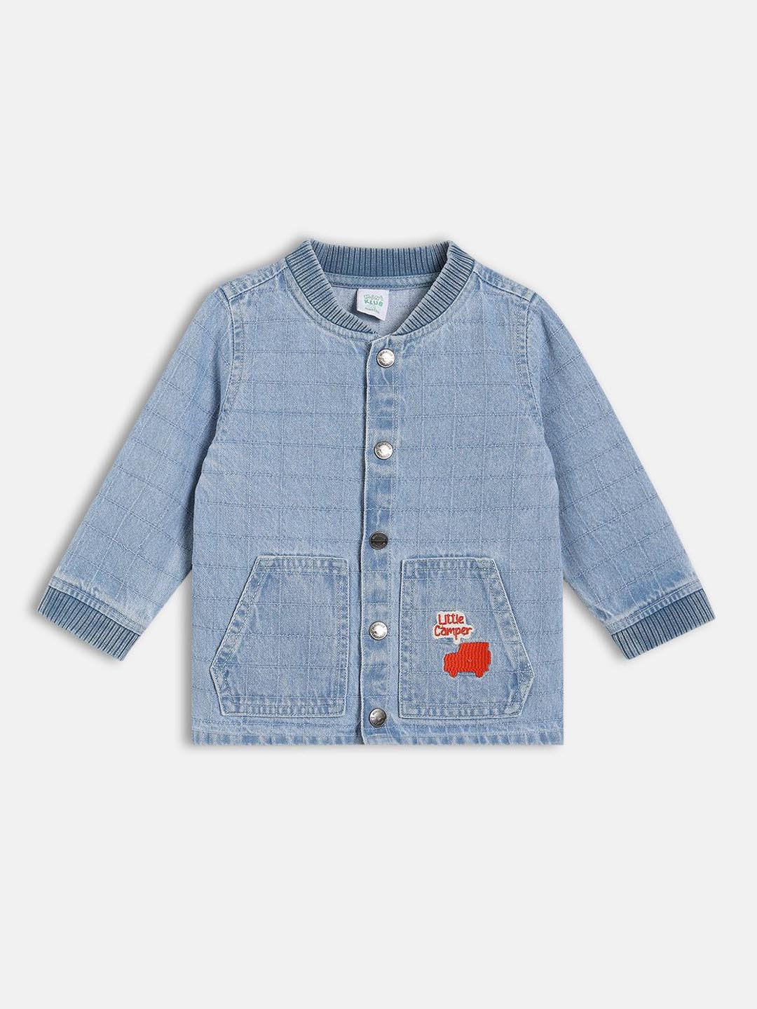 MINI KLUB Boys Stand Collar Cotton Denim Jacket With Patchwork