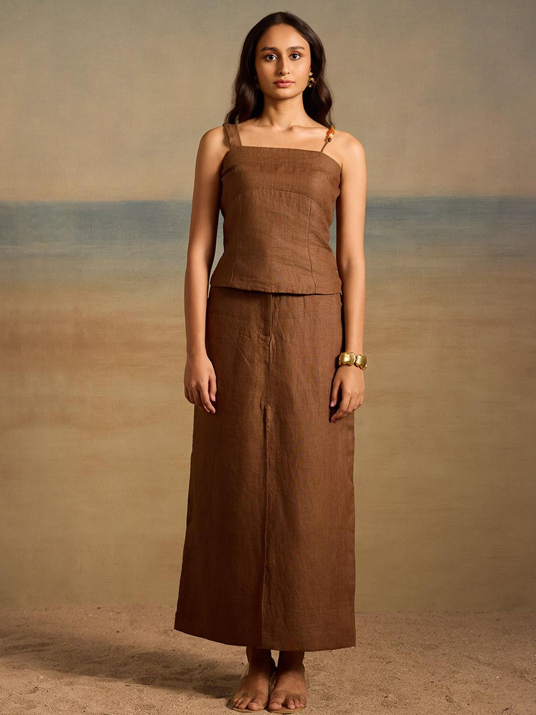 dhaaga Women Brown Solid Smocked Cira Top