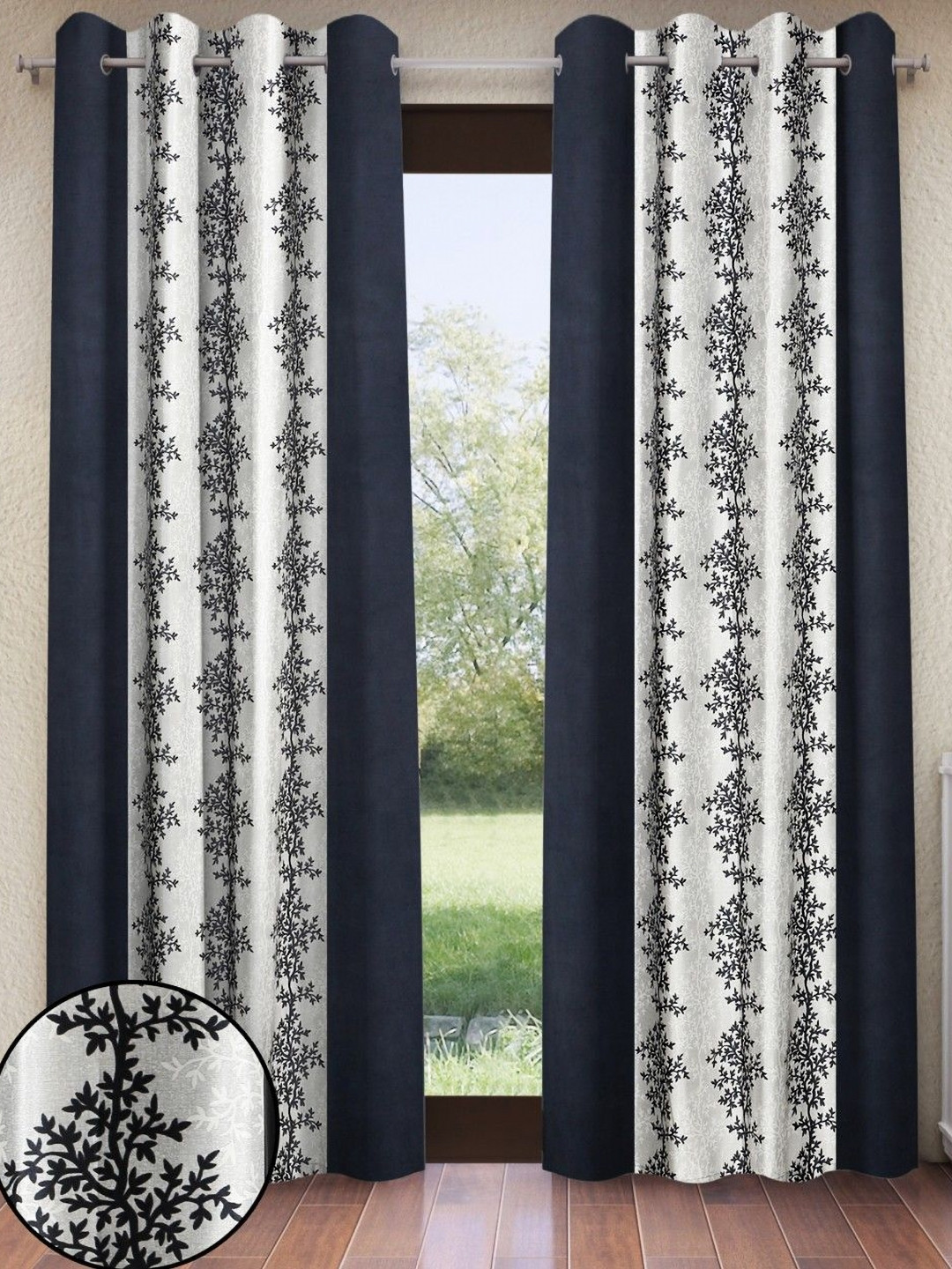 Home Sizzler Black & White Set of 2 Floral Window Curtain