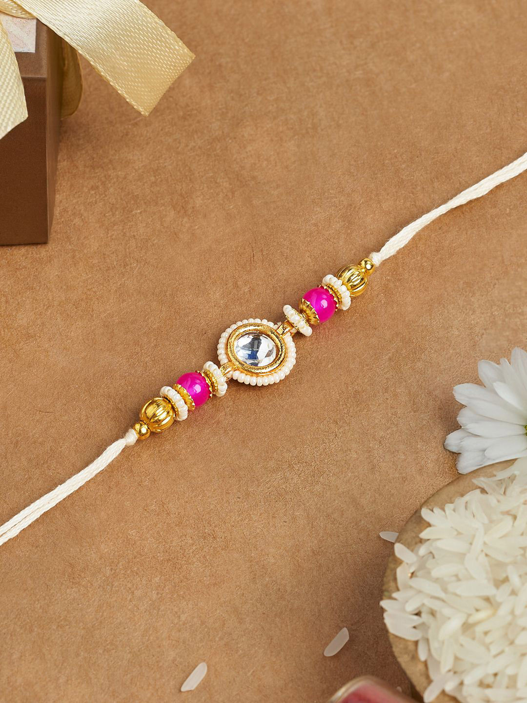 TEEJH Stone Studded & Beaded Thread Rakhi