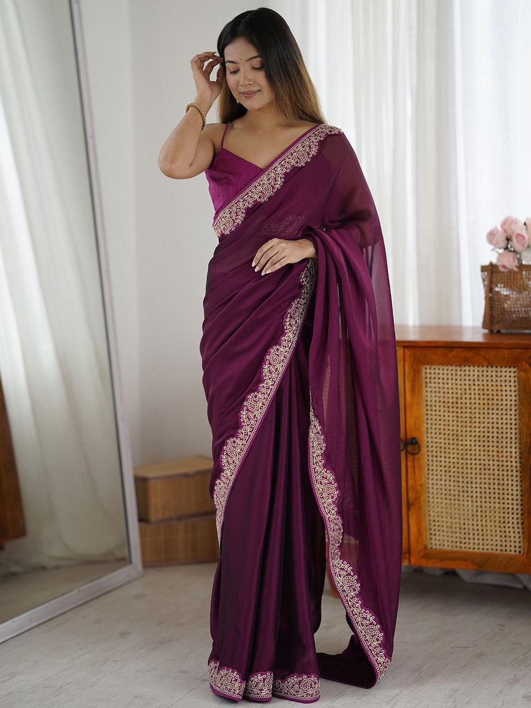 all about you Embroidered Silk Blend Saree
