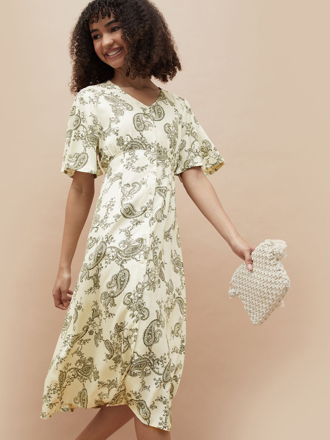 Fame Forever by Lifestyle Paisley Print V-Neck Flared Sleeves Shirt Midi Dress