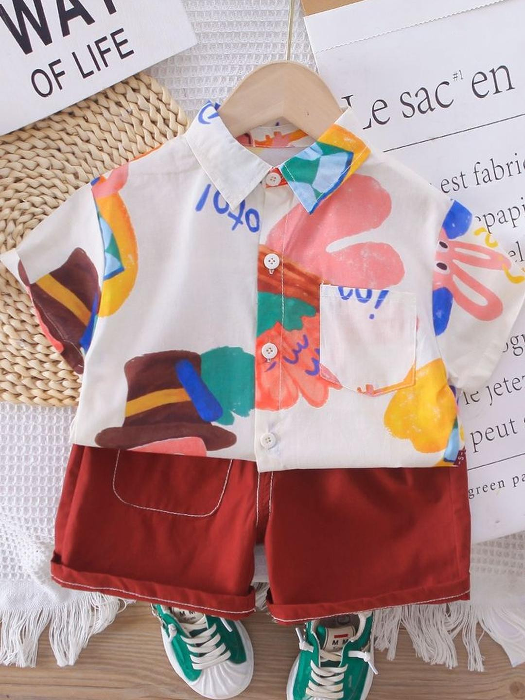 LULU & SKY Boys Conversational Printed Shirt With Shorts