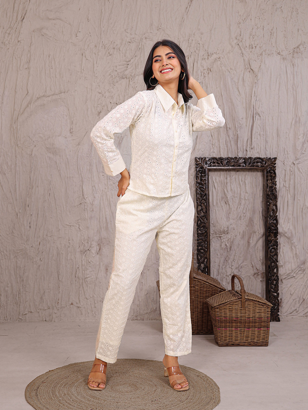 ZARI Sel-Designed Pure Cotton Shirt & Trousers Co-OrdsSet