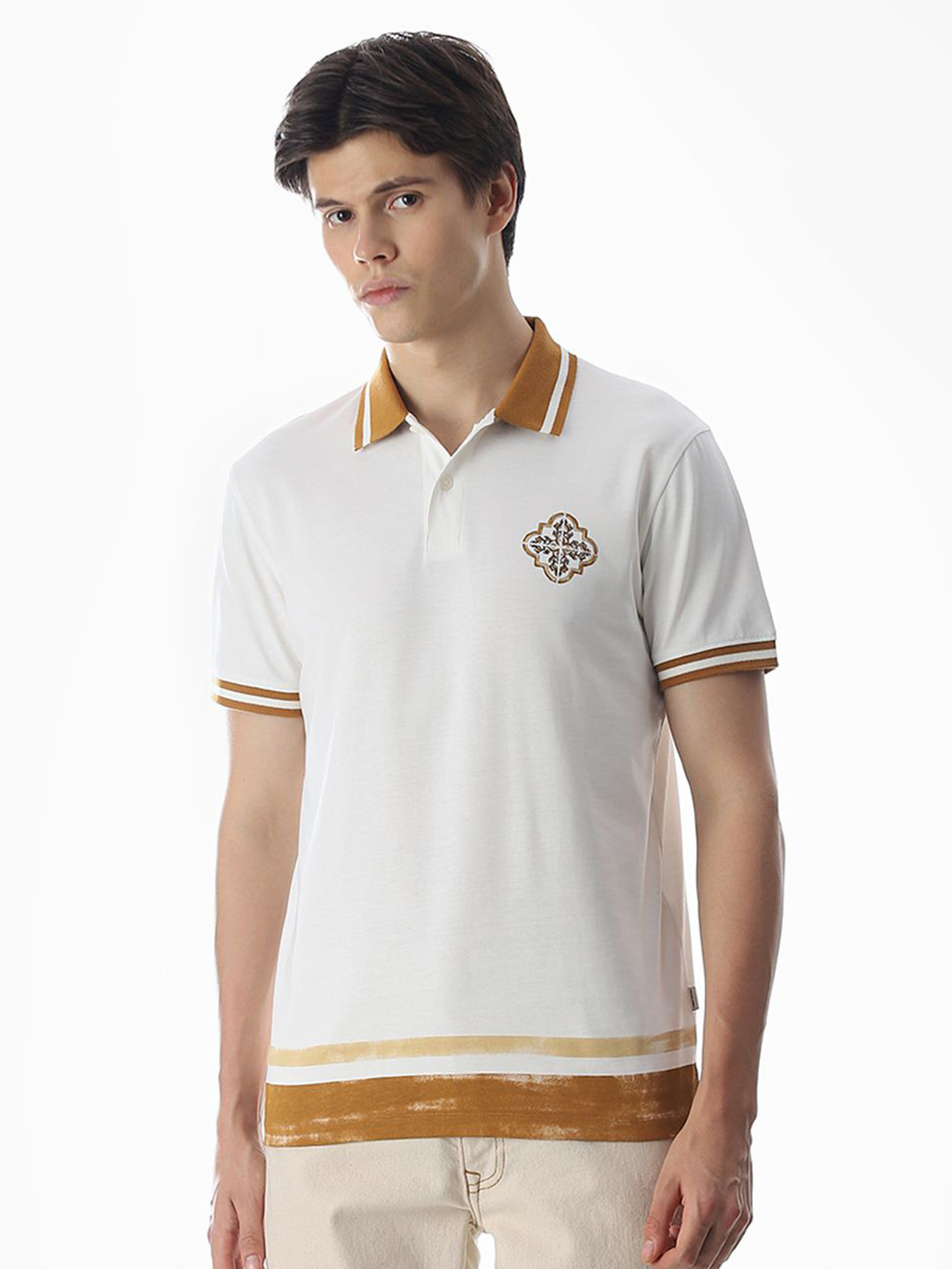 Jack & Jones Floral Printed Polo Collar Cotton T-shirt