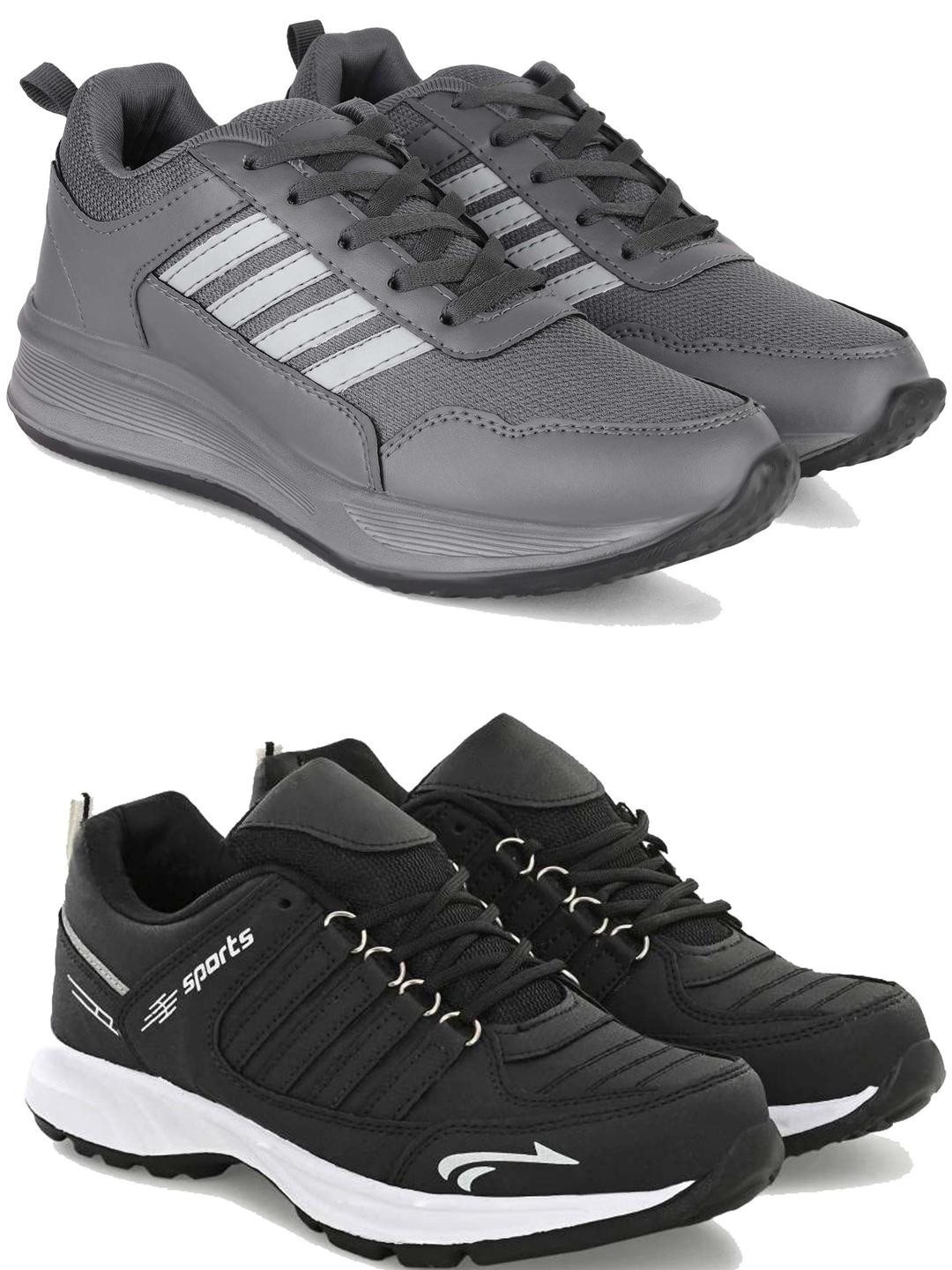 PENNEN Men Grey & Black Set Of 2 Running Synthetic Lace-Ups Non-Marking Running Shoes