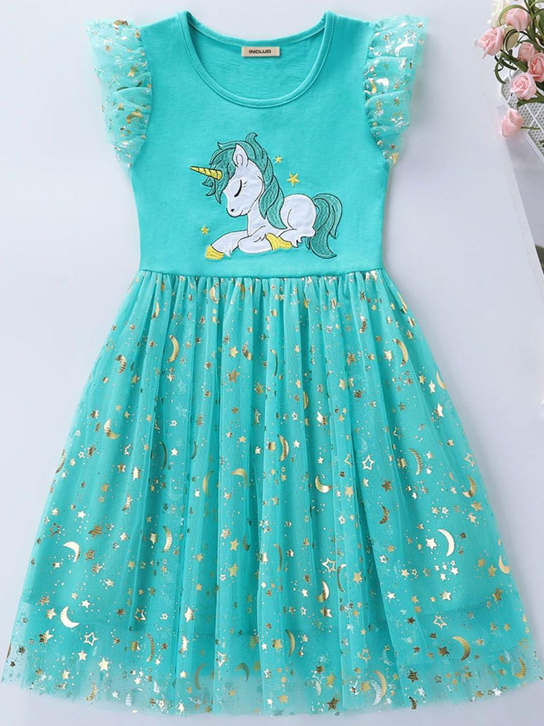 INCLUD Girls Star Foil Printed Fit & Flare Dress