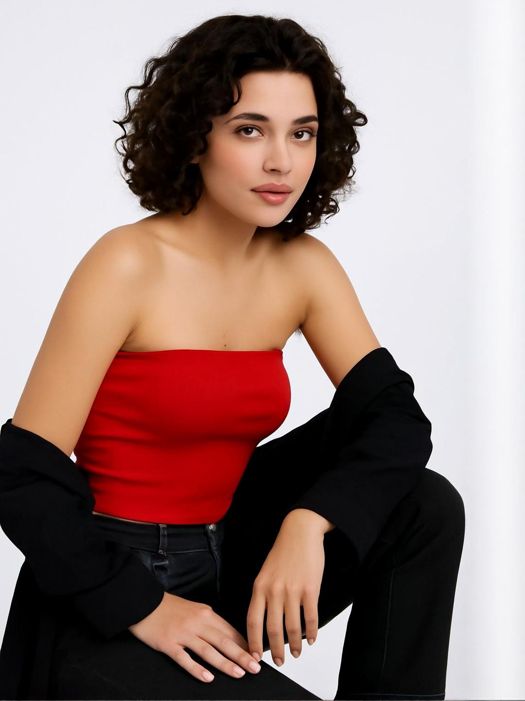 R.Code by The Roadster Life Co. Women Ribbed Off-Shoulder Tube Cotton Crop Top