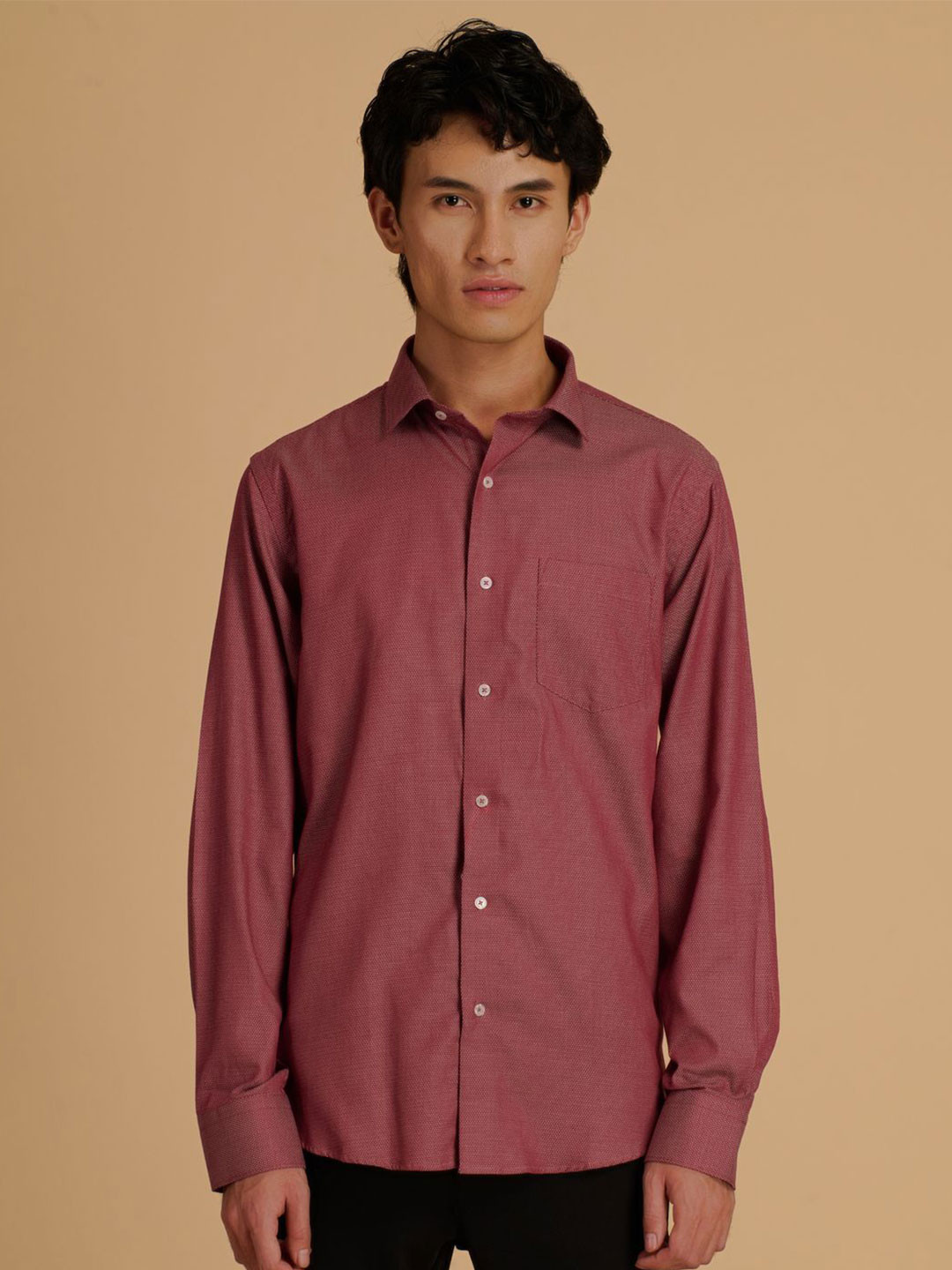 Albion By CnM Men Classic Fit Textured Spread Collar Pure Cotton Casual Shirt