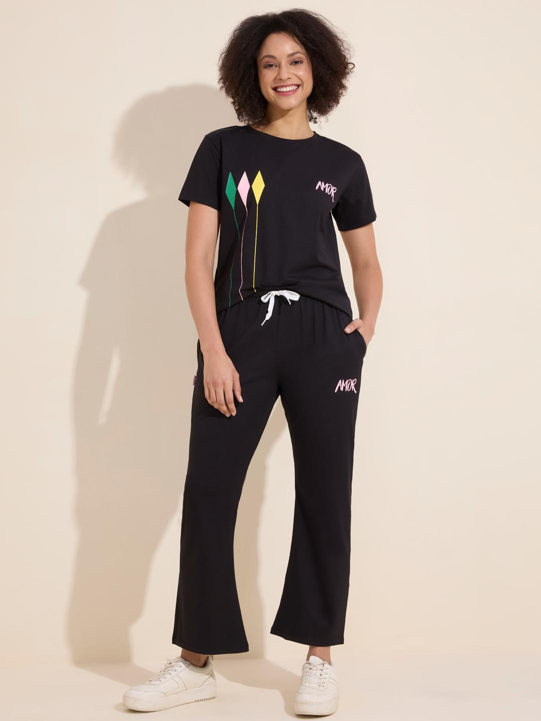 LOTIK Women's Cotton Lycra Solid Bell-Bottom  Set