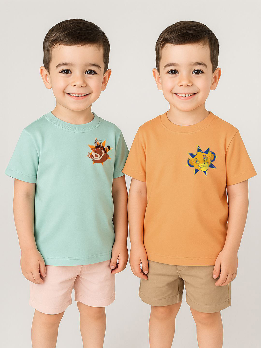 Nauti Nati Boys Pack Of 2 Simba Printed Short Sleeves Cotton T-shirts